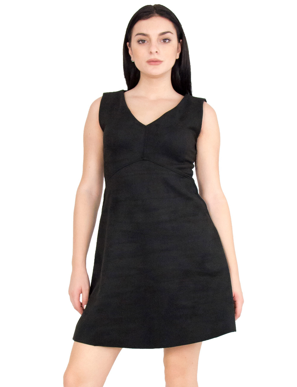 Γυναικείο μαύρο αμάνικο φόρεμα σουέντ Coocu 91411