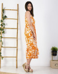 Γυναικείο πορτοκαλί φλοράλ μακρύ φόρεμα 1481P