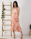 Γυναικείο ροζ φλοράλ μακρύ φόρεμα 1481R