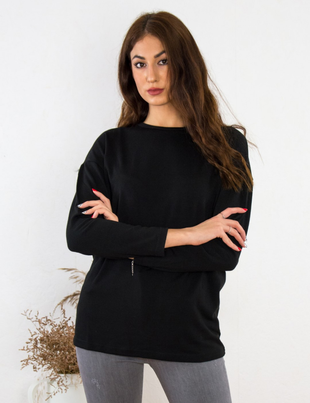 Γυναικεία μαύρη μακρυμάνικη μπλούζα Oversize BT6152L