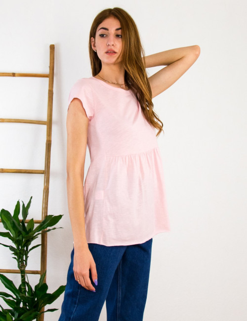 Lipsy γυναικεία ρόζ κοντομάνικη μπλούζα με βολάν 1210059