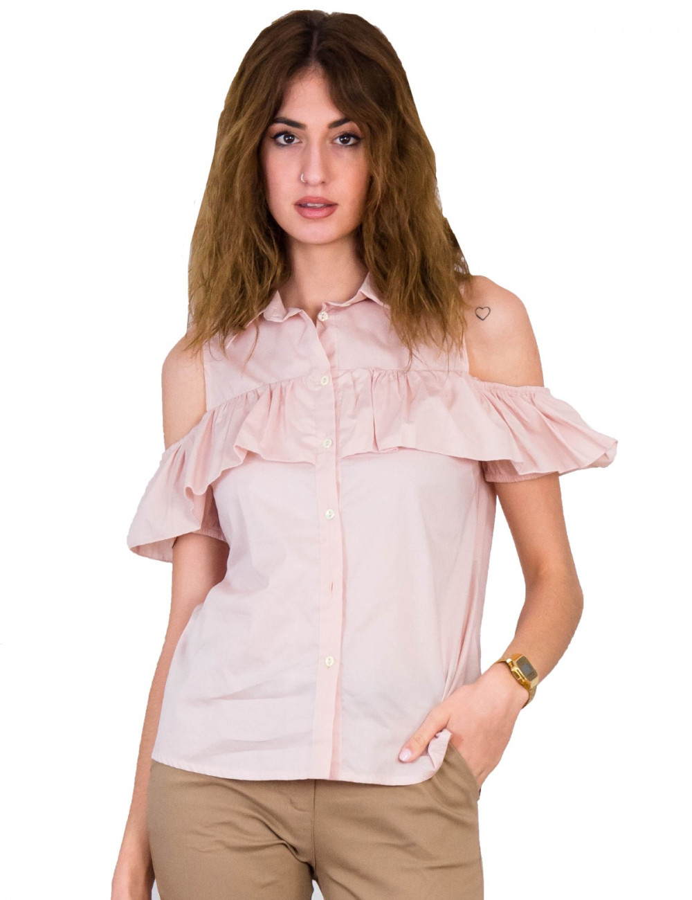 Lipsy γυναικείο πουκάμισο ροζ με βολάν 1170505
