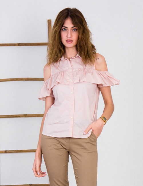 Lipsy γυναικείο πουκάμισο ροζ με βολάν 1170505