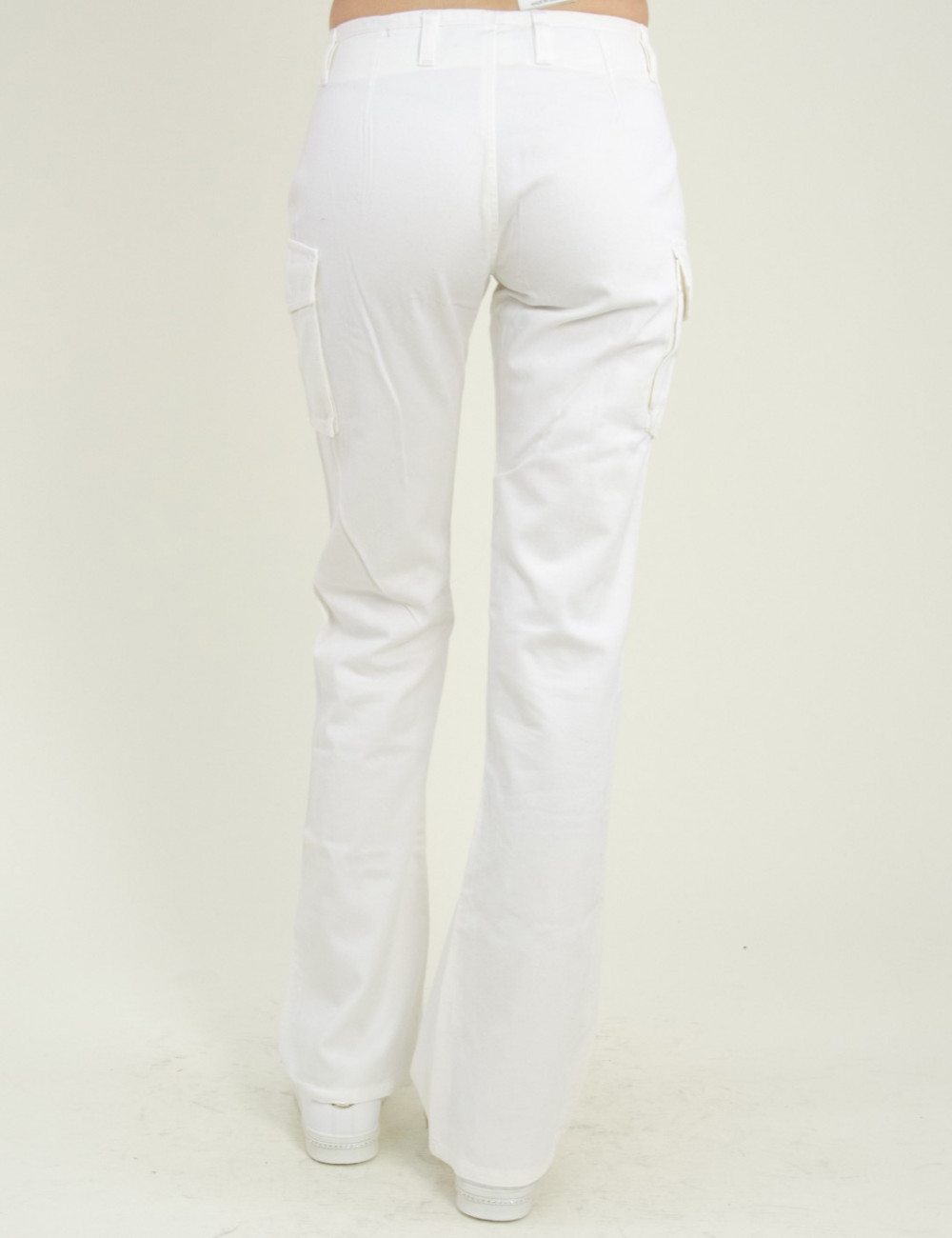 Γυναικείο λευκό τζιν παντελόνι καμπάνα πλάγιες τσέπες 8TF17K