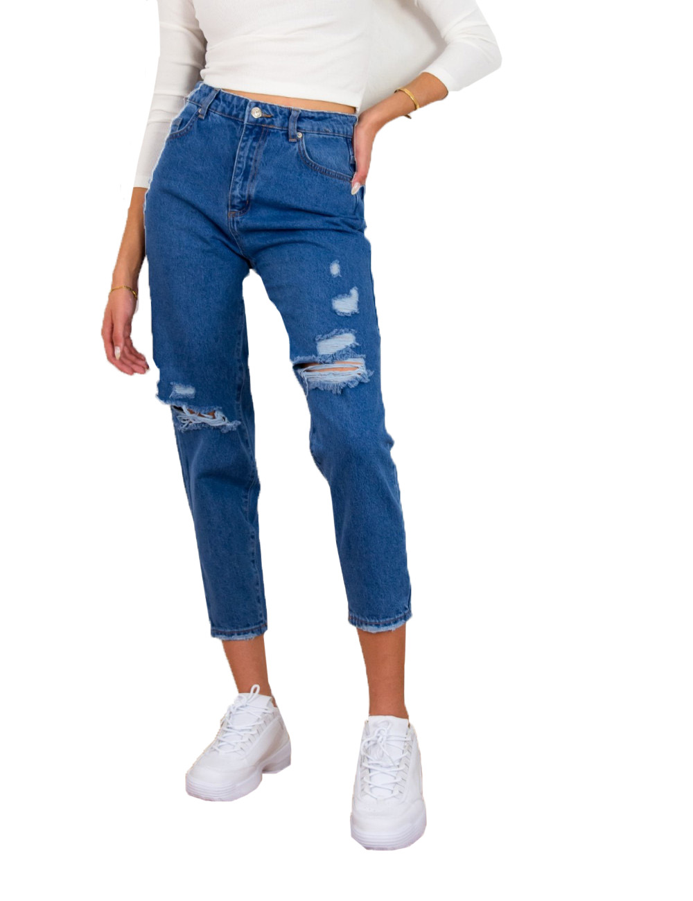 Γυναικείο μπλε ανοιχτό τζιν παντελόνι Boyfriend σκισίματα LY5616