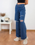 Γυναικείο μπλέ Wide Leg τζιν με σκίσιμο RW194005