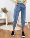 Γυναικείο Boyfriend χλώριο τζιν παντελόνι με φθορές Denim Plus Size K3152X