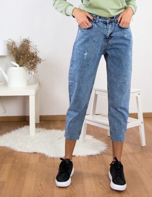 Γυναικείο χλώριο τζιν παντελόνι με φθορές Denim Plus Size K3152X