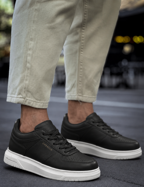 Ανδρικά ασπρόμαυρα Sneakers δερματίνη CH075B