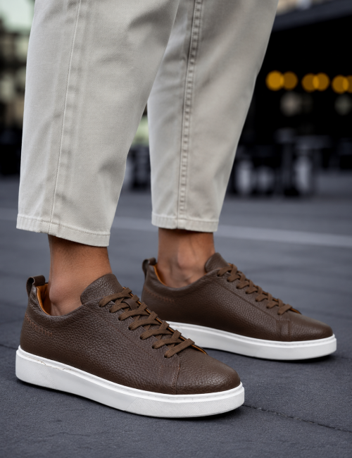 Ανδρικά καφέ δερμάτινα casual Sneakers HG175542K