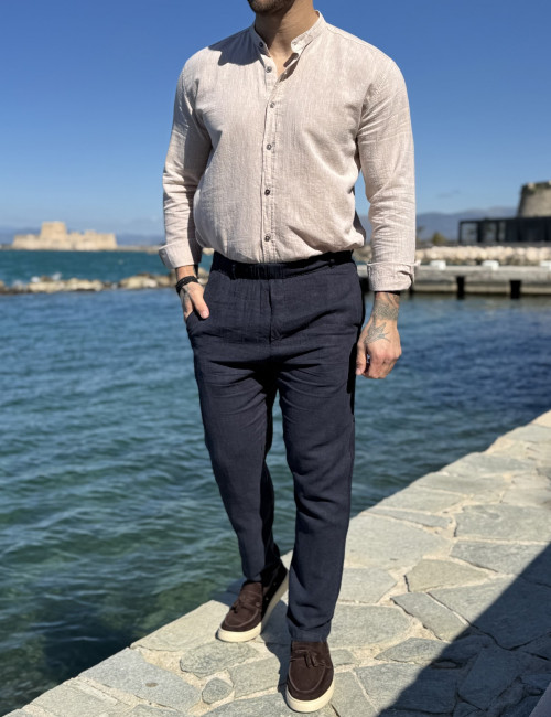 Marrakech ανδρικό μπλε loose υφασμάτινο λινό παντελόνι TST2531N