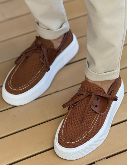 Ανδρικό ταμπά πλεκτά casual παπούτσι δερματίνη με κορδόνια CH2602