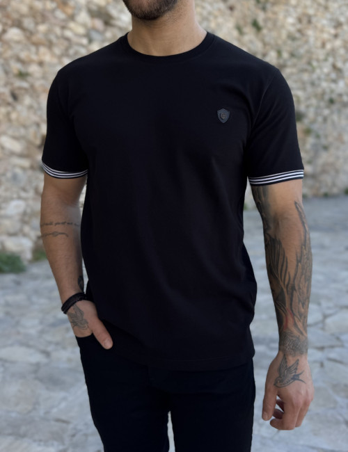 Everbest ανδρική μαύρη κοντομάνικη πικέ μπλούζα με λάστιχο στα μανίκια Plus Size 252827M