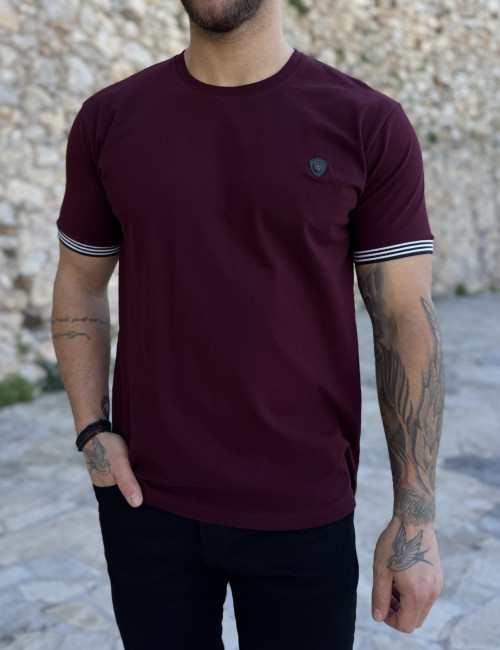 Everbest ανδρική μπορντό κοντομάνικη πικέ μπλούζα με λάστιχο στα μανίκια Plus Size 252827B