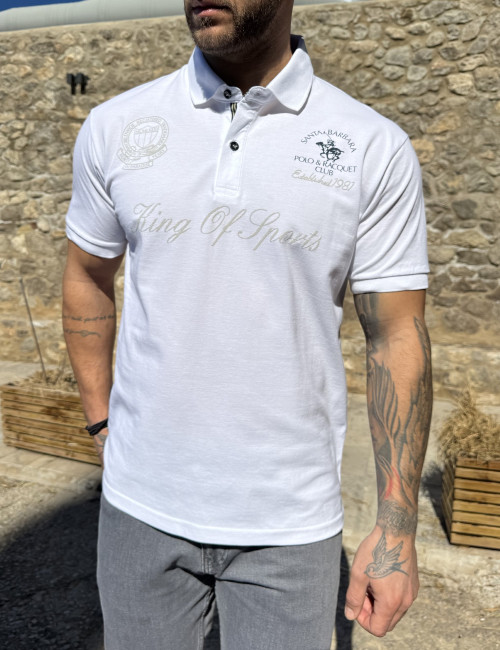 Everbest ανδρική λευκή Polo μπλούζα με σχέδια Plus Size 252828W