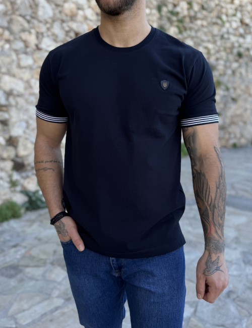 Everbest ανδρική μπλε κοντομάνικη πικέ μπλούζα με λάστιχο στα μανίκια Plus Size 252827