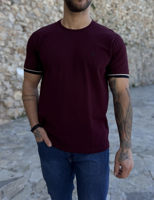 Origin ανδρική μπορντό κοντομάνικη πικέ μπλούζα με λάστιχο στα μανίκια Plus Size 252725B