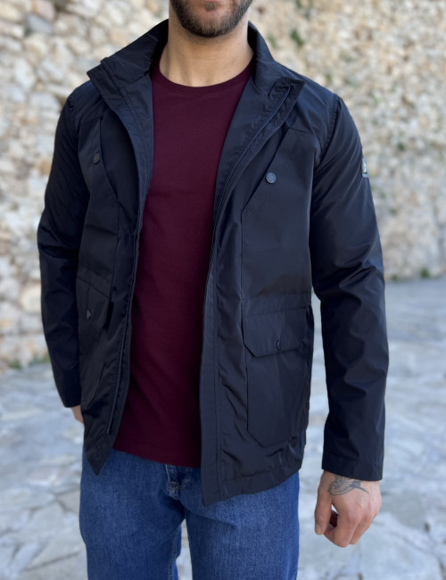 Ανδρικό μπλε ελαφρύ μπουφάν με γιακά και ίσιο τελειώμα HM264085