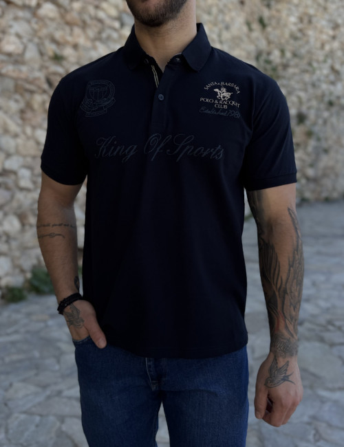 Everbest ανδρική μπλε Polo μπλούζα με σχέδια Plus Size 252828