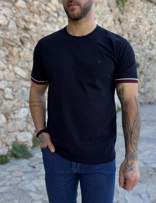 Origin ανδρική μπλε κοντομάνικη πικέ μπλούζα με λάστιχο στα μανίκια Plus Size 252725