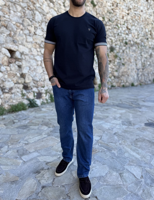 Everbest ανδρική μπλε κοντομάνικη πικέ μπλούζα με λάστιχο στα μανίκια Plus Size 252827