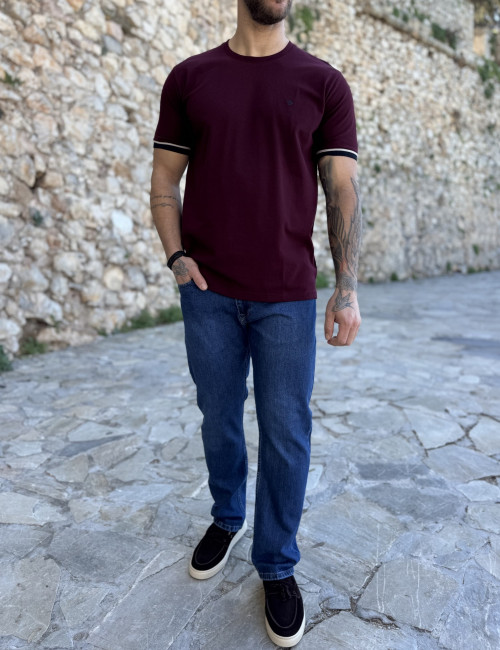 Origin ανδρική μπορντό κοντομάνικη πικέ μπλούζα με λάστιχο στα μανίκια Plus Size 252725B