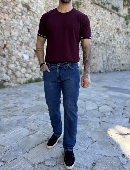 Ανδρικό μπλε τζιν ελαστικό σε ίσια γραμμή με φερμουάρ Plus Size LC17253