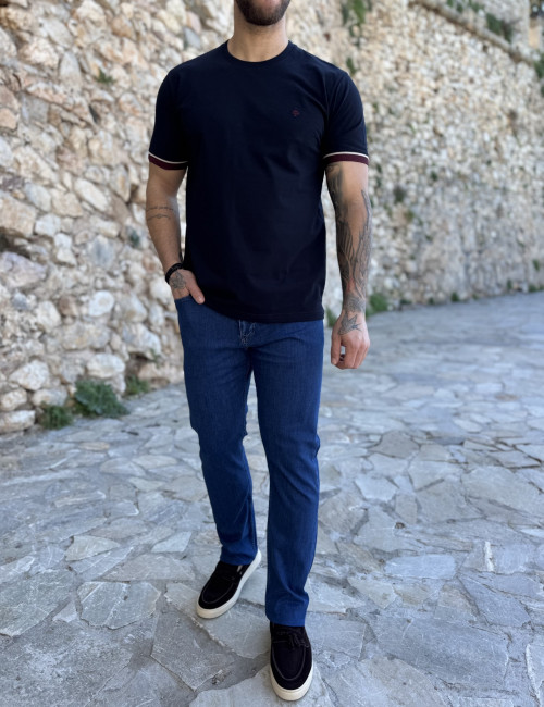 Origin ανδρική μπλε κοντομάνικη πικέ μπλούζα με λάστιχο στα μανίκια Plus Size 252725