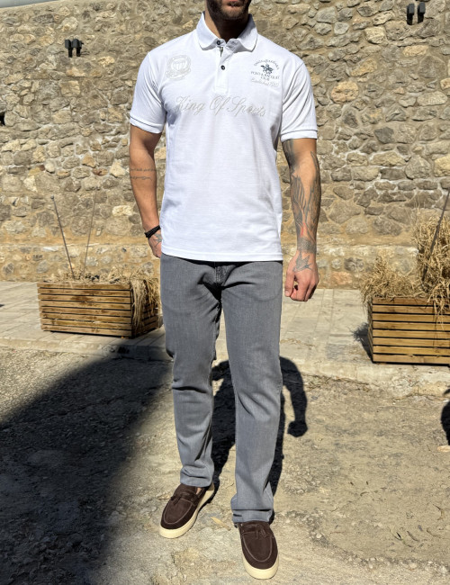 Everbest ανδρική λευκή Polo μπλούζα με σχέδια Plus Size 252828W