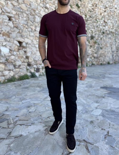 Everbest ανδρική μπορντό κοντομάνικη πικέ μπλούζα με λάστιχο στα μανίκια Plus Size 252827B