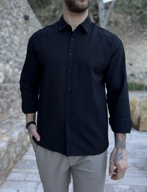 Ανδρικό μαύρο μακρυμάνικο πουκάμισο RMZ19140