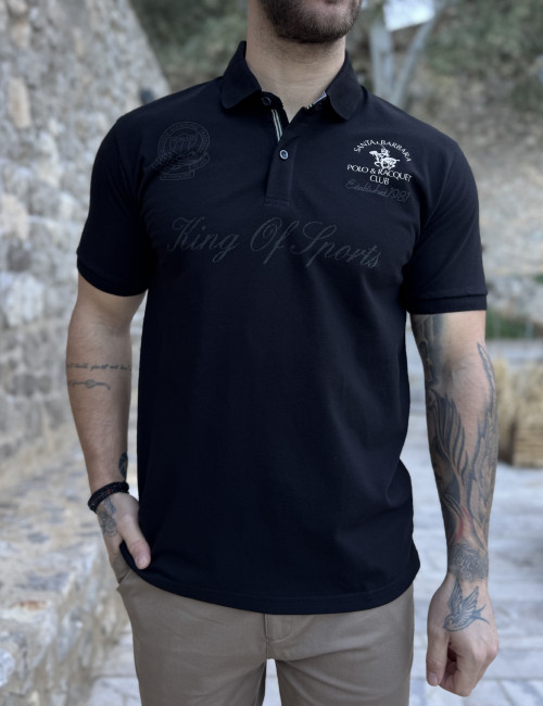 Everbest ανδρική μαύρη Polo μπλούζα με σχέδια Plus Size 252828M