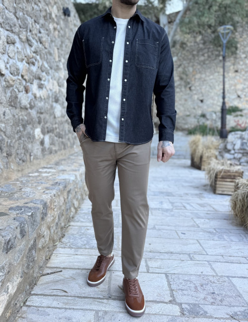  Marrakech ανδρικό μαύρο πουκάμισο με τσέπες TST2779Μ