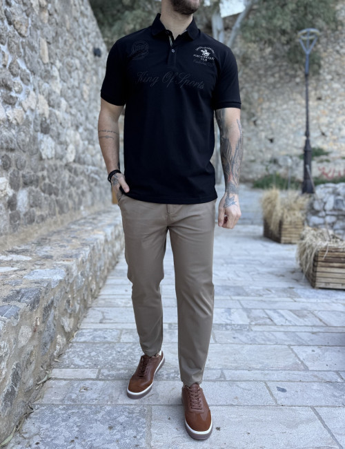 Everbest ανδρική μαύρη Polo μπλούζα με σχέδια Plus Size 252828M