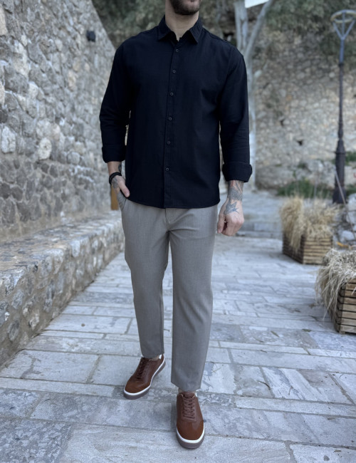 Ανδρικό μαύρο μακρυμάνικο πουκάμισο RMZ19140