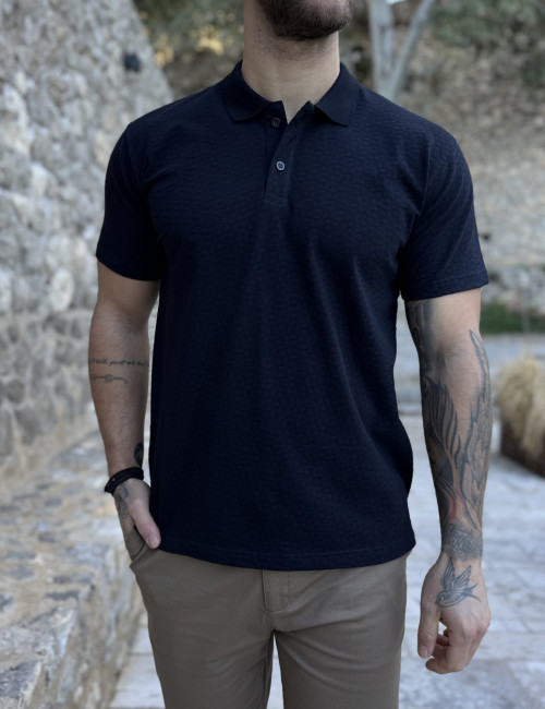 Ανδρική μπλε Polo κοντομάνικη μπλούζα με ανάγλυφο ύφασμα 252838
