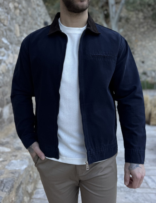 Ανδρικό μπλε βαμβακερό Jacket με γιακά LC18151