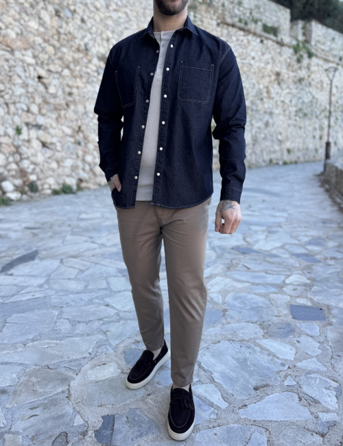 Marrakech ανδρικό μπλε πουκάμισο με τσέπες TST2779B