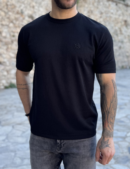 Marrakech ανδρική μαύρη κοντομάνικη μπλούζα με ριπ ύφανση TST2727M