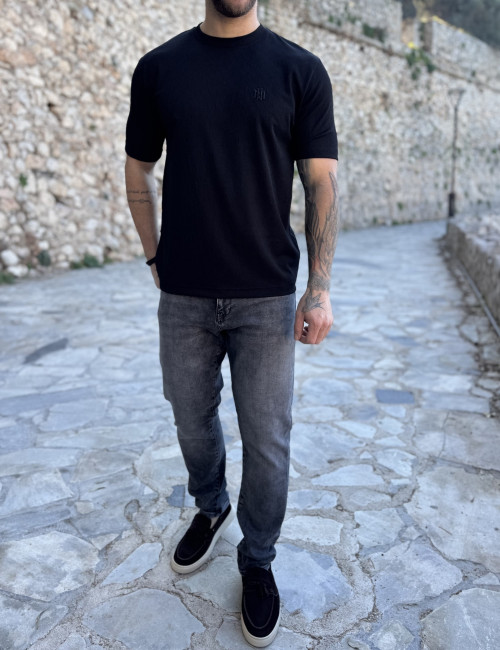 Marrakech ανδρική μαύρη κοντομάνικη μπλούζα με ριπ ύφανση TST2727M