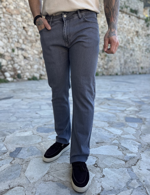 Ανδρικό γκρι πλυμένο τζιν ελαστικό σε ίσια γραμμή με φερμουάρ LC16396