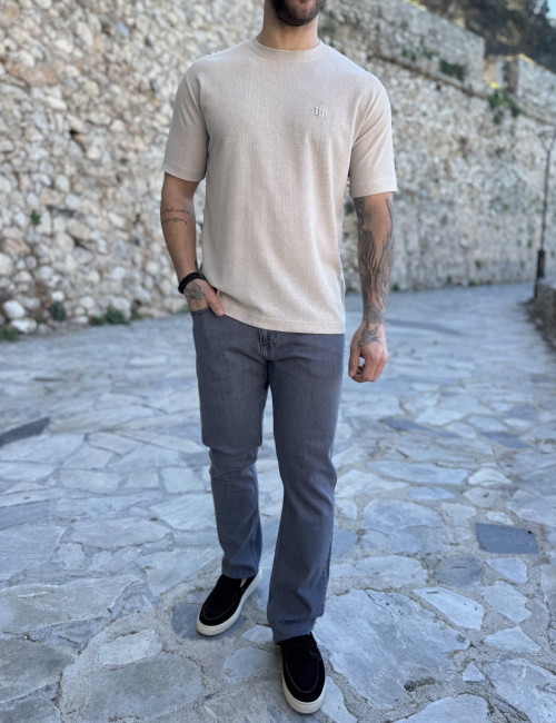 Marrakech ανδρική μπεζ κοντομάνικη μπλούζα με ριπ ύφανση TST2727B