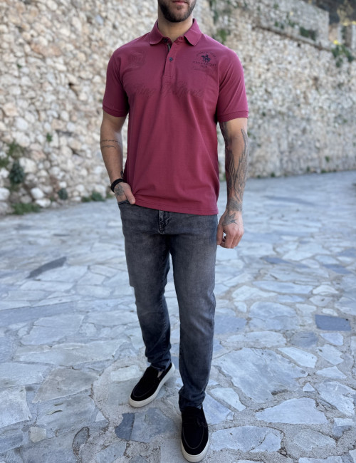 Everbest ανδρική κερασί Polo μπλούζα με σχέδια Plus Size 252828K