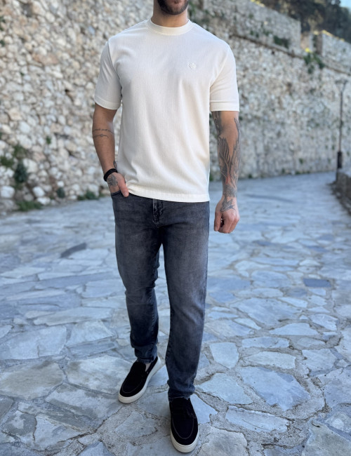 Marrakech ανδρική εκρού κοντομάνικη μπλούζα με ανάγλυφο ύφασμα TST2752