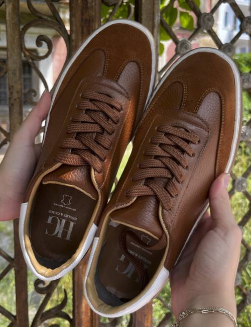Ανδρικά ταμπά δερμάτινα Sneakers με suede λεπτομέρεια HG177817T