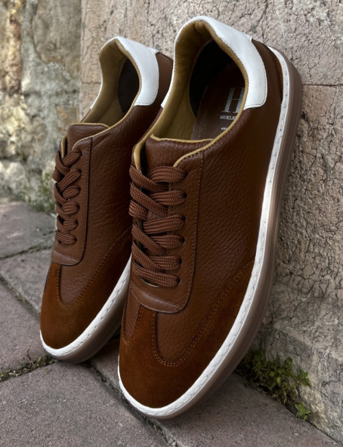 Ανδρικά ταμπά δερμάτινα Sneakers με suede λεπτομέρεια HG177817T