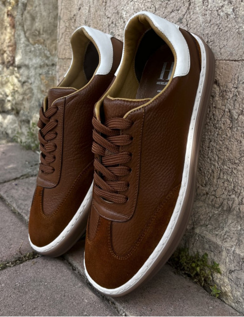 Ανδρικά ταμπά δερμάτινα Sneakers με suede λεπτομέρεια HG177817T