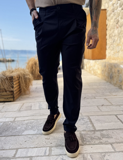 Ανδρικό μπλε υφασμάτινο παντελόνι με πιέτες JR2622B