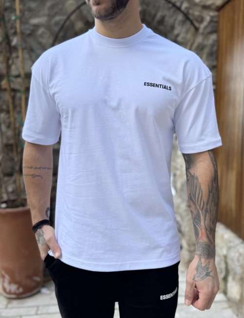 Ανδρική λευκή oversized κοντομάνικη μπλούζα με λογότυπο στην πλάτη ES008
