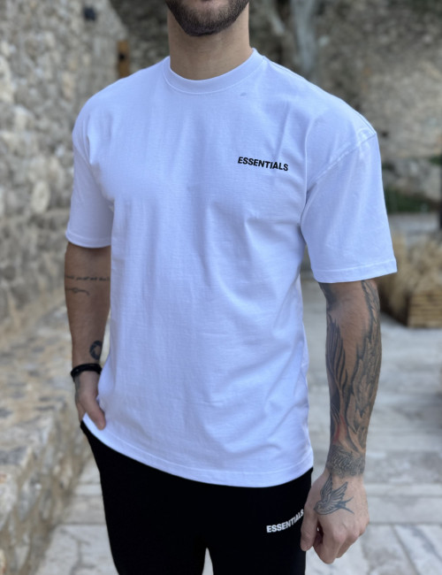 Ανδρική λευκή oversized κοντομάνικη μπλούζα με λογότυπο στην πλάτη ES014